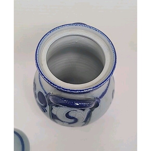 Rumtopf Crock Fermenting Jar w/ Lid Blue Salz Glazed Canister 8.5" Repaired - Picture 5 of 9